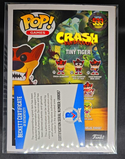 Funko POP! Vinyl: Crash Bandicoot - Tiny Tiger #533 Beckett Certified Signature O'Brien, Brendan